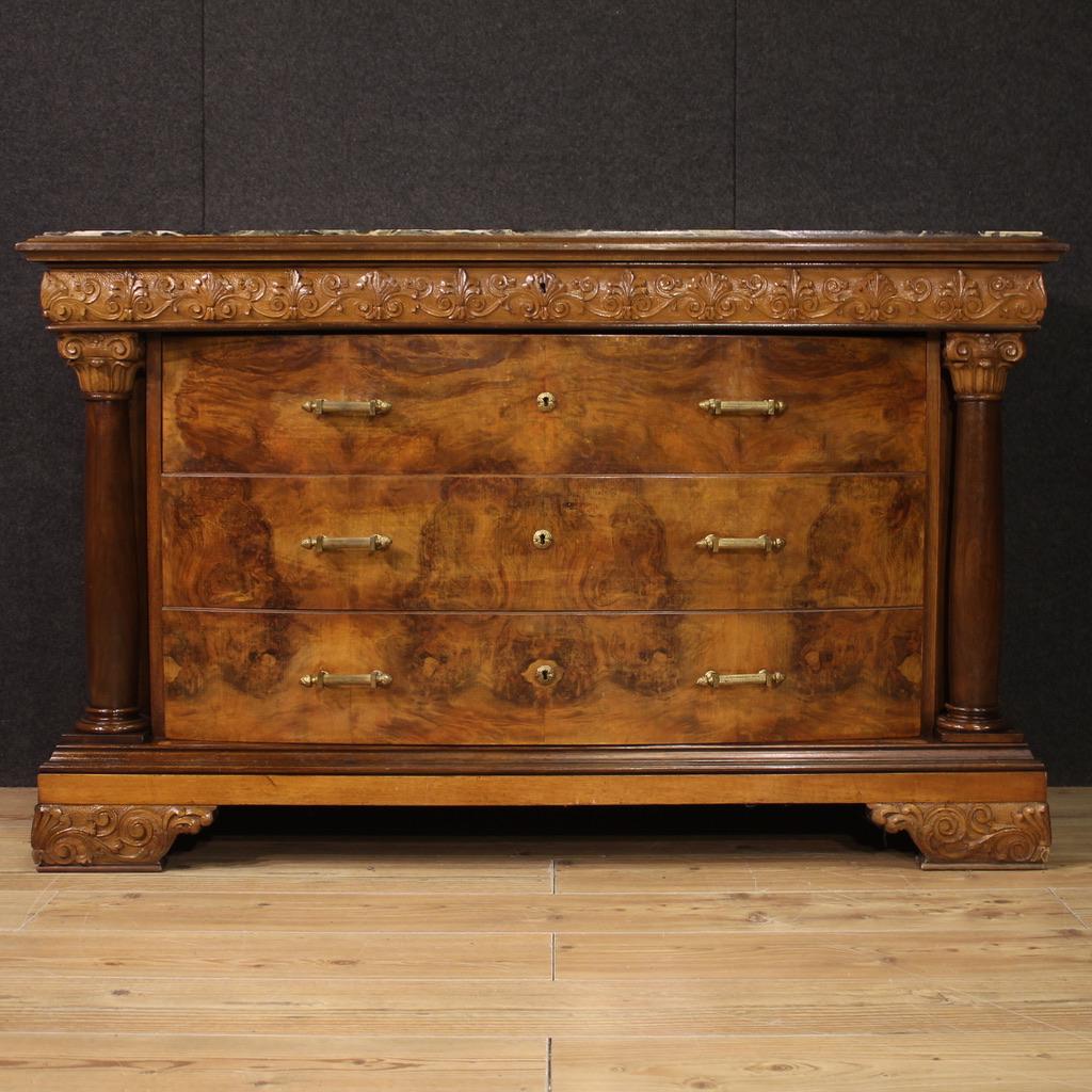 Stile impero 20th Century Wood with Marble Top Italian Empire Style Dresser, 1960 in vendita