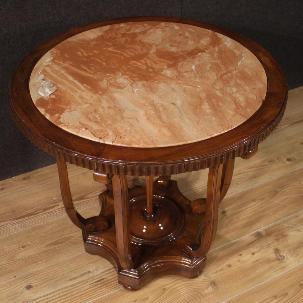 20th Century Wood with Marble Top Italian Round Side Table, 1970 For Sale 8