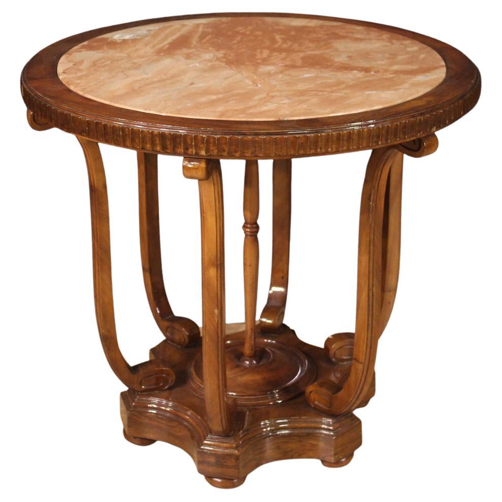 20th Century Wood with Marble Top Italian Round Side Table, 1970