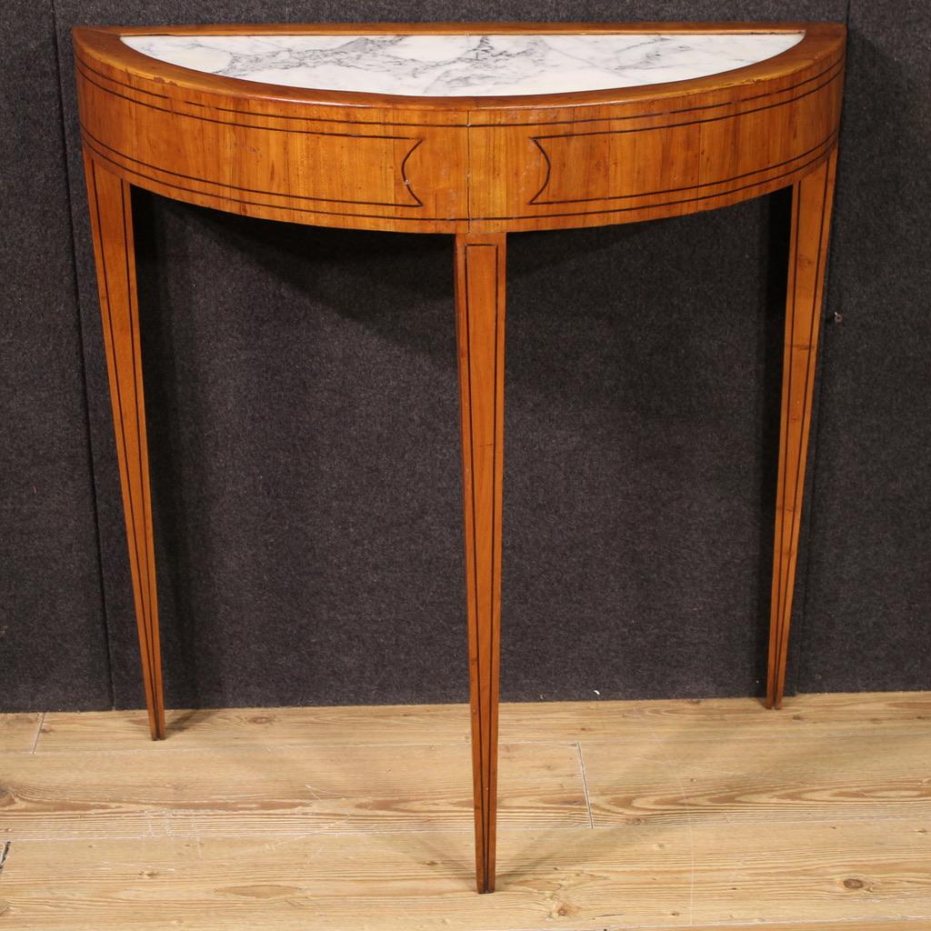 Italian 20th Century Wood with Marble Top Louis XVI Style Console Table, 1950 For Sale