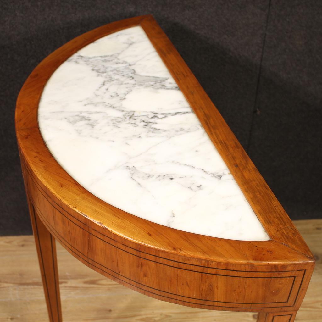 Mid-20th Century 20th Century Wood with Marble Top Louis XVI Style Console Table, 1950 For Sale