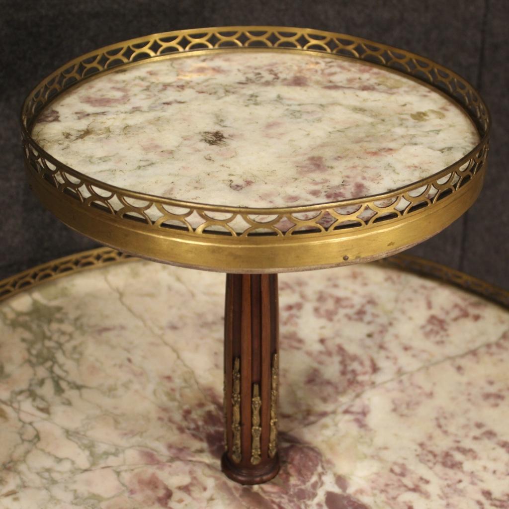 table d'appoint française ronde en bois et marbre, 20e siècle Guéridon, 1920 en vente 1