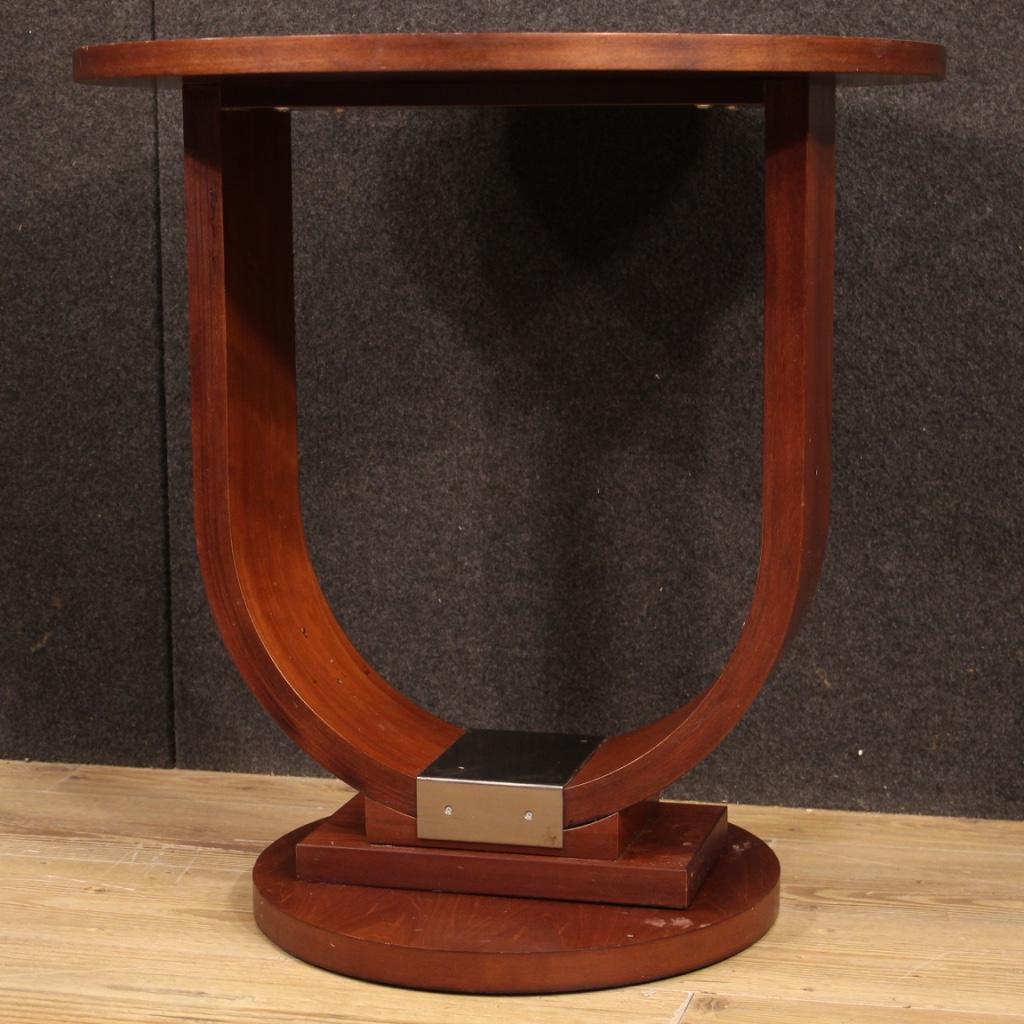 table basse en bois et décorations métalliques du 20e siècle, design italien, 1970 en vente 3