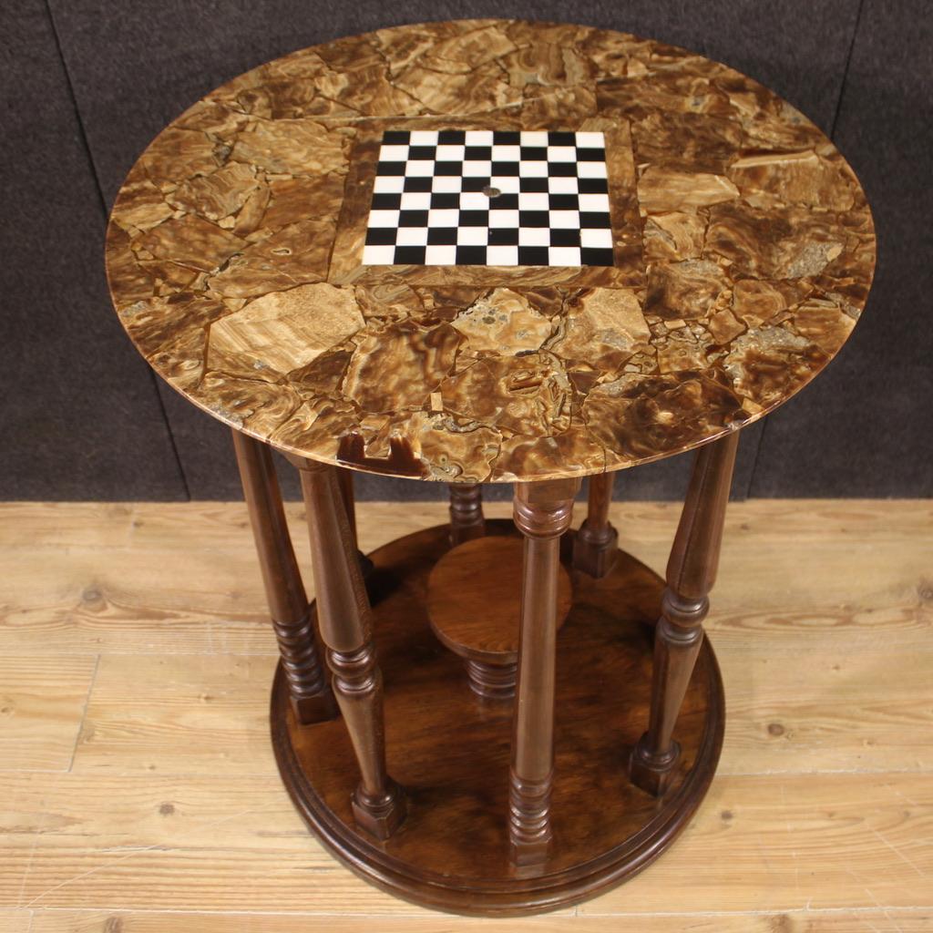 Table de jeu italienne du 20ème siècle en bois, onyx et plateau en marbre avec chessboard en vente 1