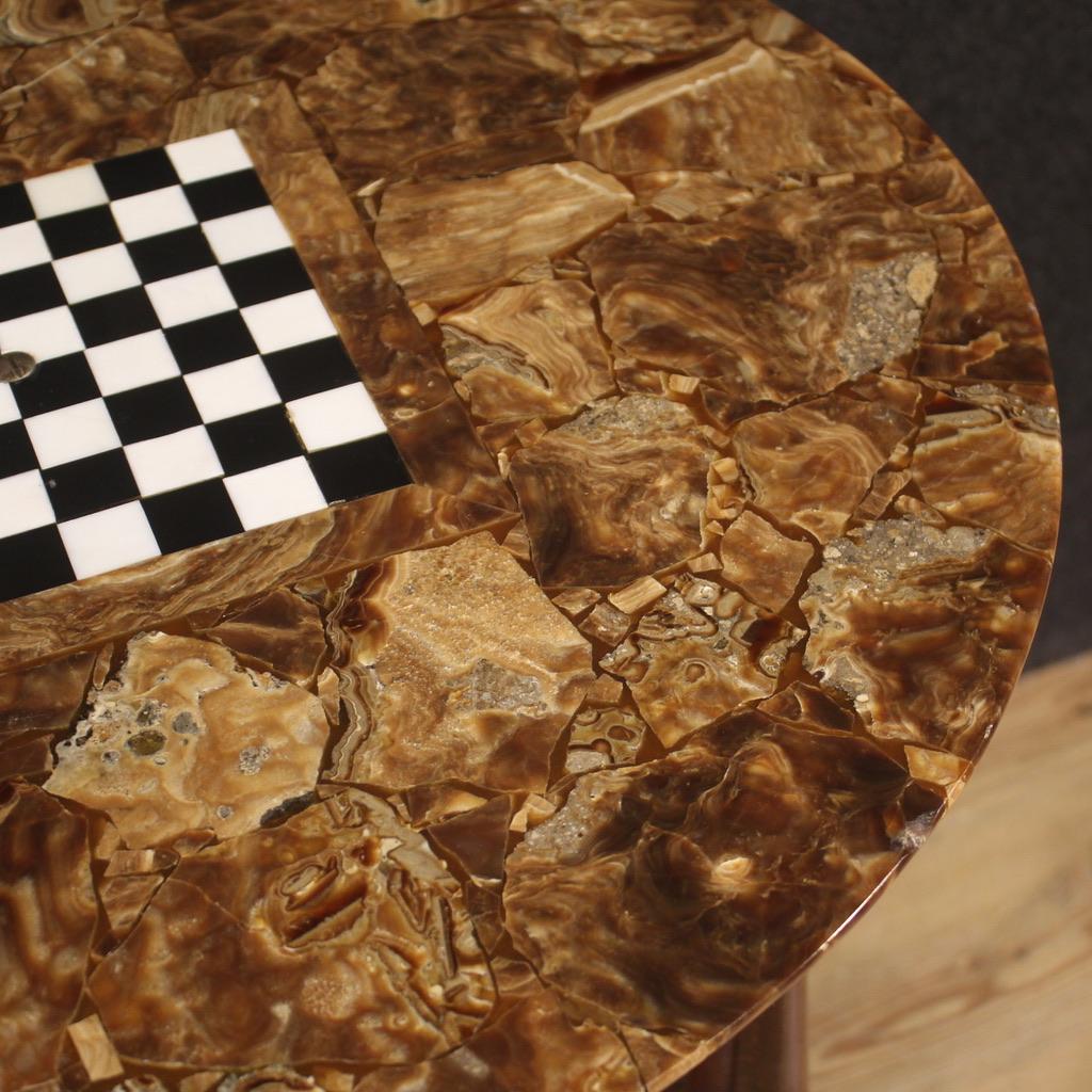 Table de jeu italienne du 20ème siècle en bois, onyx et plateau en marbre avec chessboard en vente 2