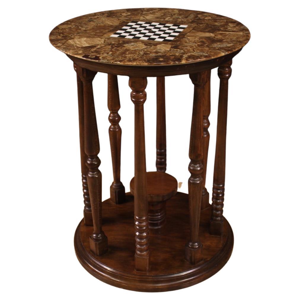 Italienischer Spieltisch aus Holz mit Onyx und Marmorplatte und Schachbrett aus dem 20. Jahrhundert im Angebot