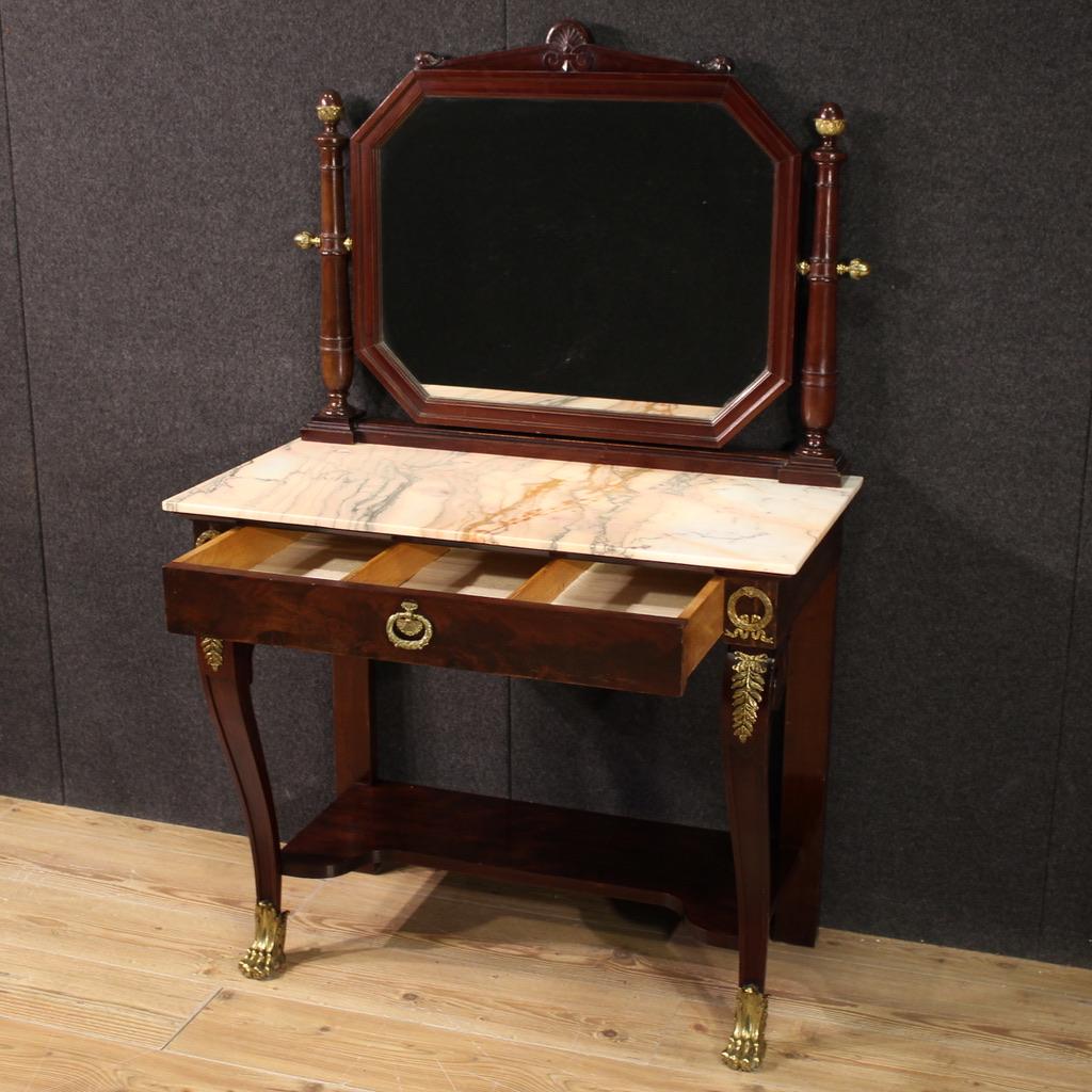 Onyx table de toilette en bois avec plateau en onyx du 20e siècle, style Empire français, années 1920 en vente