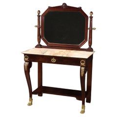 table de toilette en bois avec plateau en onyx du 20e siècle, style Empire français, années 1920