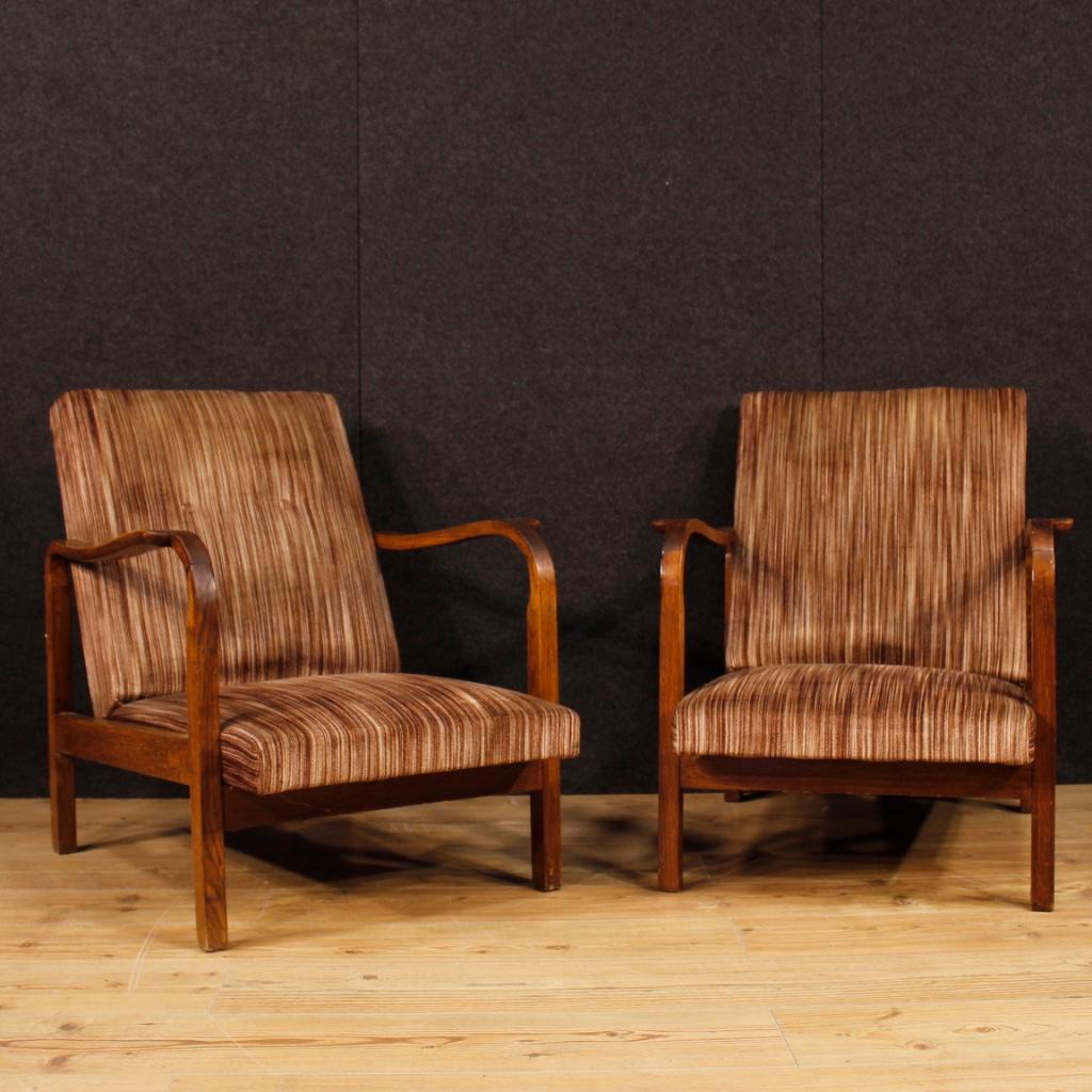 Pair of 20th Century Wood with Stripped Fabric Italian Design Armchairs, 1970 7