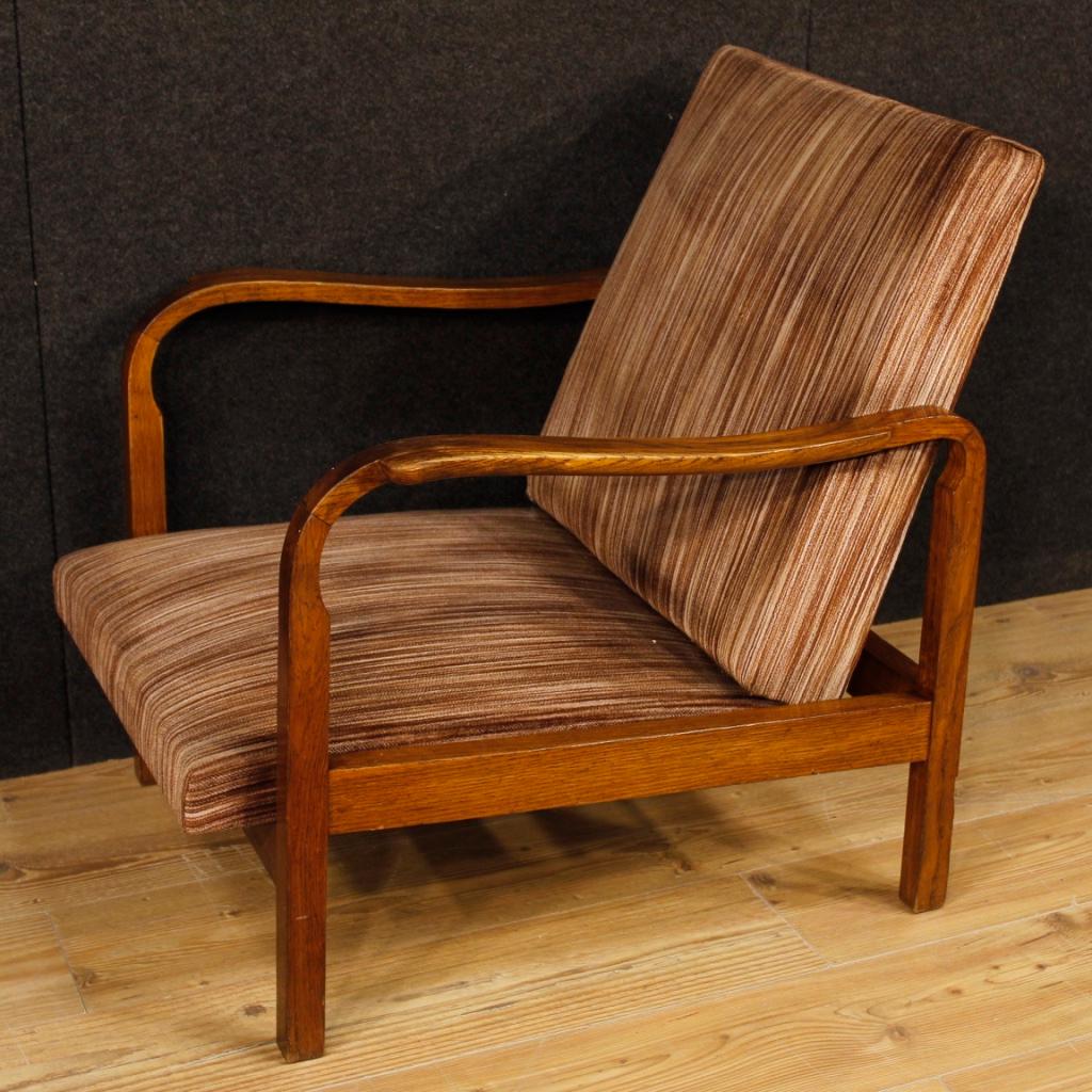 Pair of 20th Century Wood with Stripped Fabric Italian Design Armchairs, 1970 In Good Condition In Vicoforte, Piedmont
