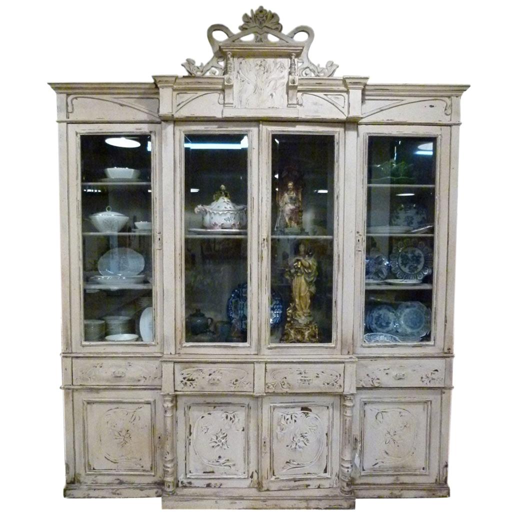  Large 20th Century  Country White Rustic Wooden Cabinet