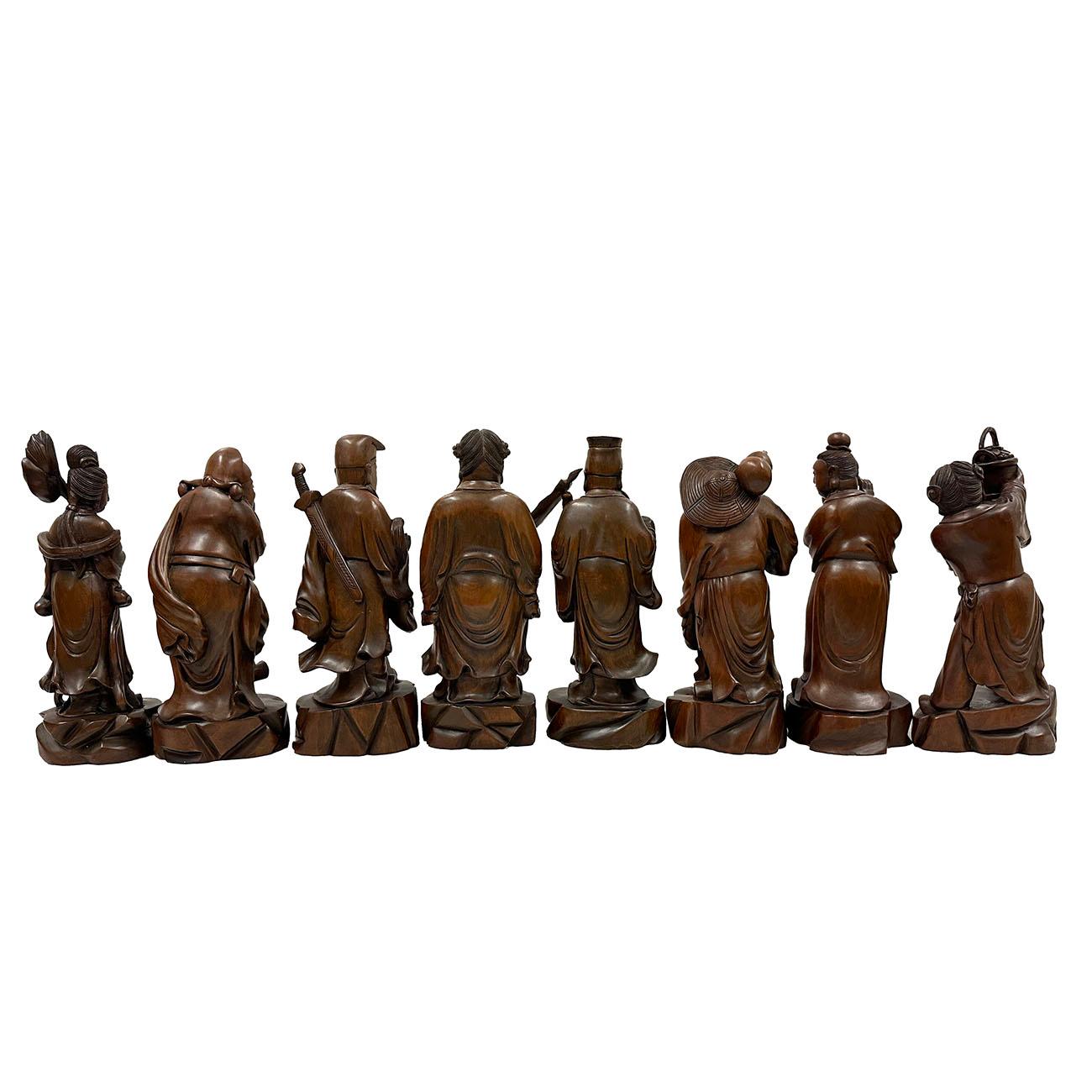 Statues des huit immortels en bois sculpté du 20e siècle en vente 12
