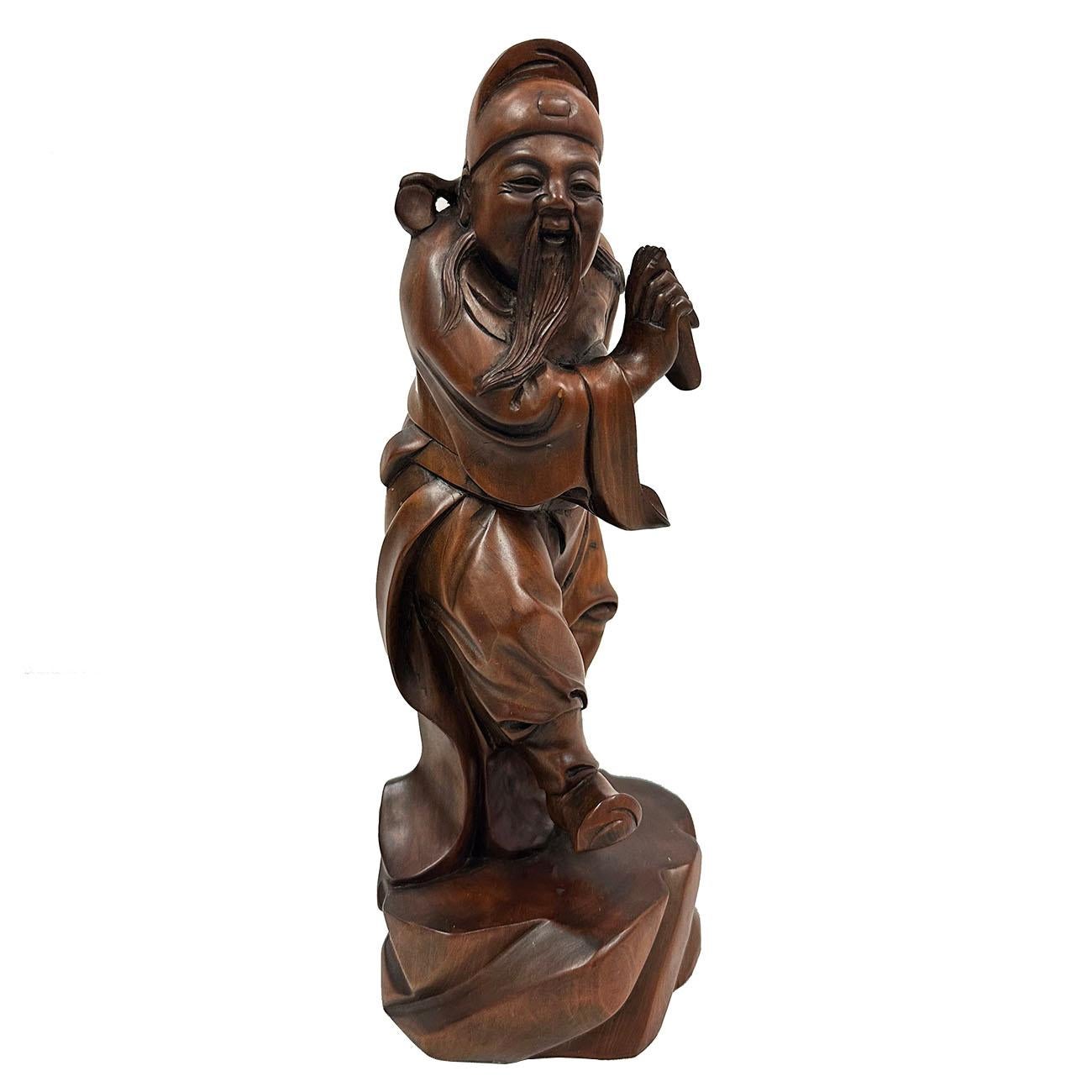Hand-Carved 20th Century Wooden Carved Eight Immortals Statues For Sale