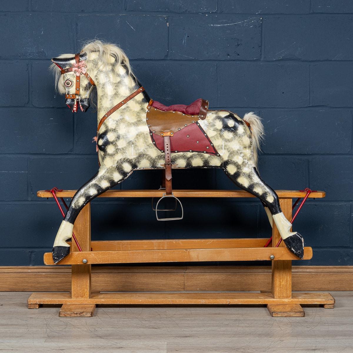 One of the most popular rocking horse manufacturers and probably the longest-established English rocking horse maker is J. Collinson traces its roots back to Liverpool in 1836. This beautiful vintage carved wooden rocking horse was made by Collison
