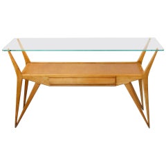 20th Century Wooden Console Table with Glass Top in the Style of Ico Parisi