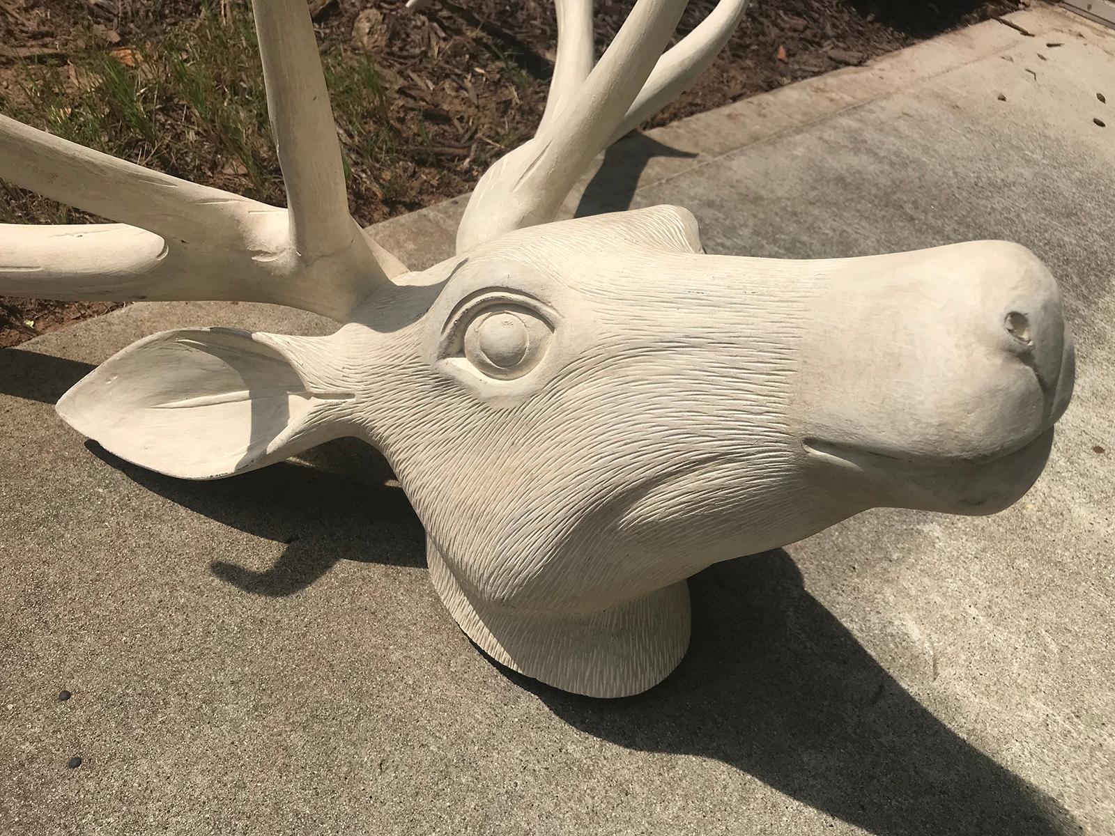 20th century wooden deer head, beautiful custom white finish ( 2 available).