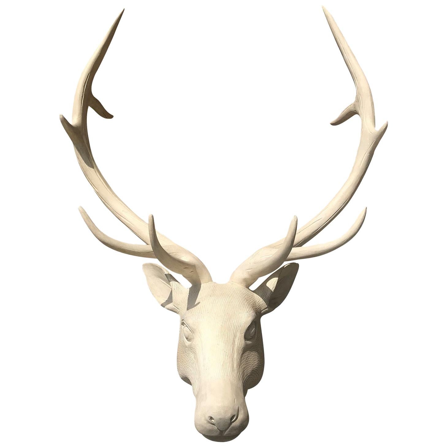 20th Century Wooden Deer Head, Beautiful Custom White Finish