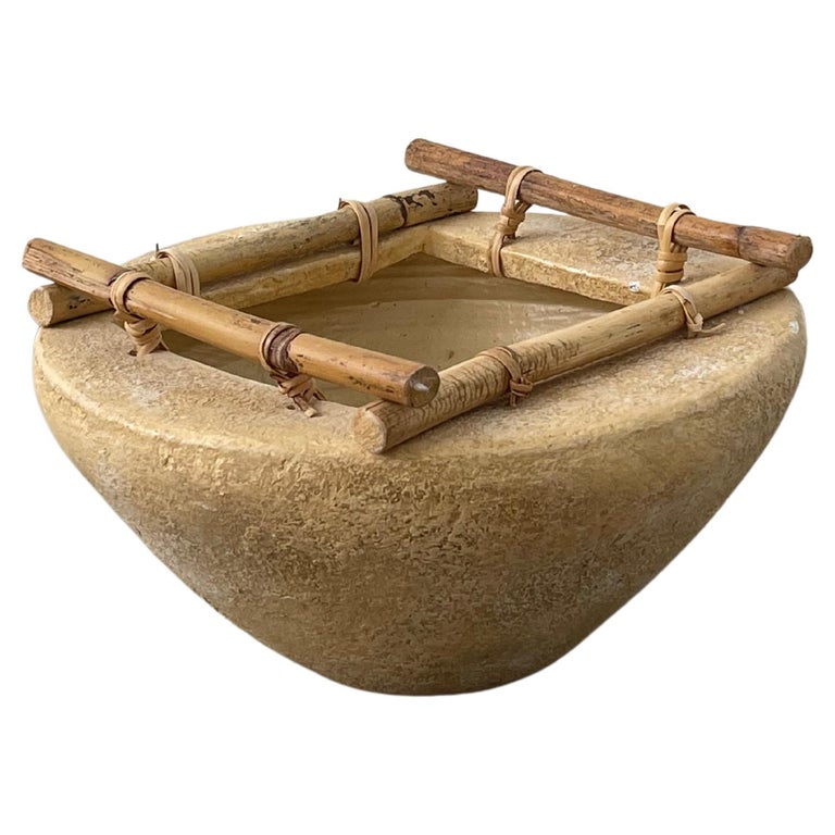 20th Century Wooden Handled Ceramic Centerpiece Bowl For Sale at 1stDibs