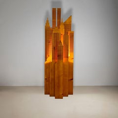 20e siècle Sculpture en bois illuminée de la ligne d'horizon de New York, Italie