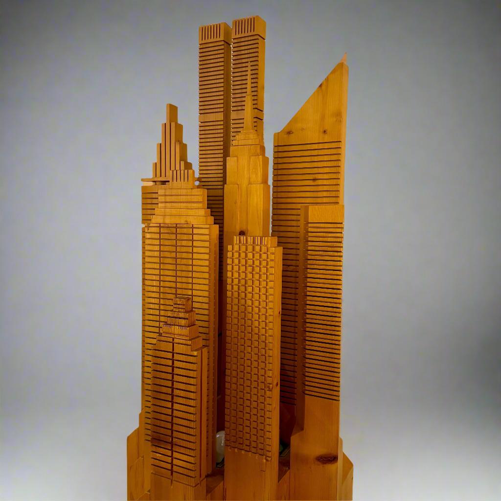 Italiano Scultura illuminata in legno del 20° secolo con il profilo di New York, Italia in vendita