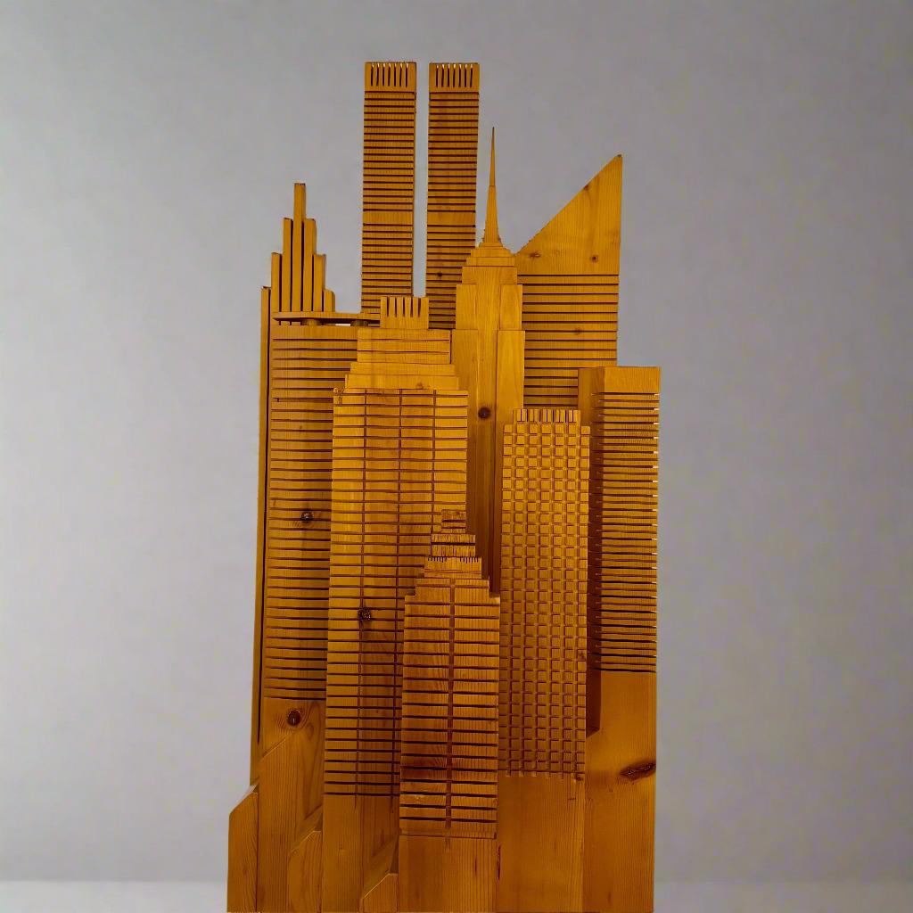 XX secolo Scultura illuminata in legno del 20° secolo con il profilo di New York, Italia in vendita