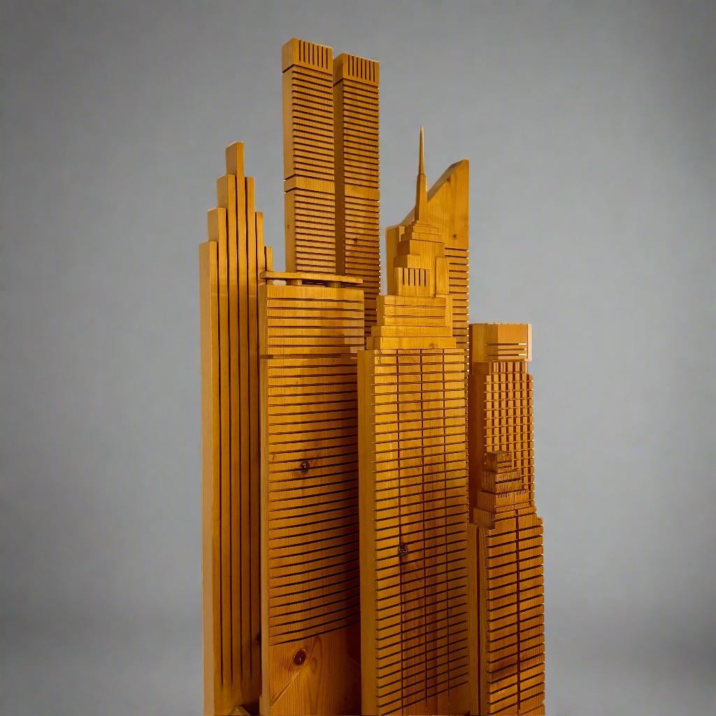Legno massiccio Scultura illuminata in legno del 20° secolo con il profilo di New York, Italia in vendita