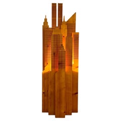 20th Century Wooden New York Skyline Illuminated Sculpture, Italy