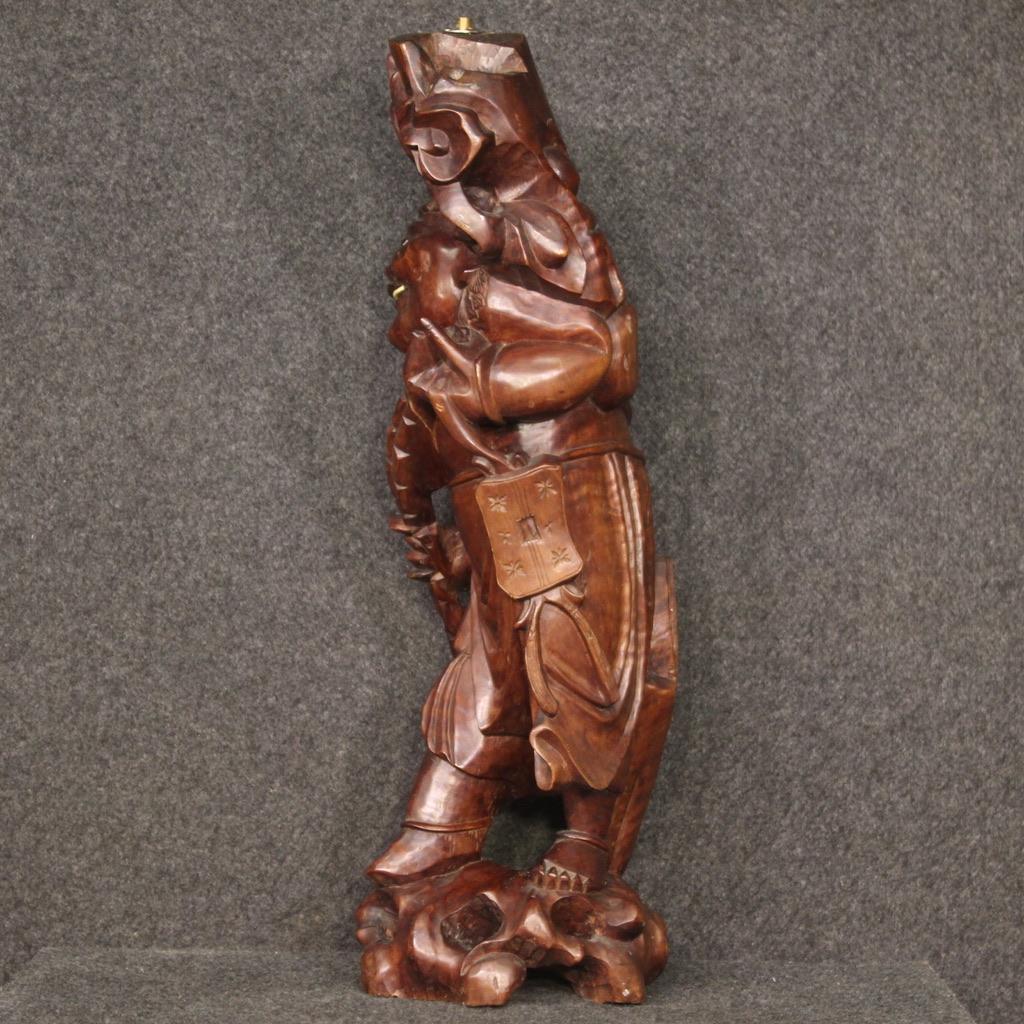 20th Century Wooden Oriental Sculpture Character with Animal, 1960s For Sale 1