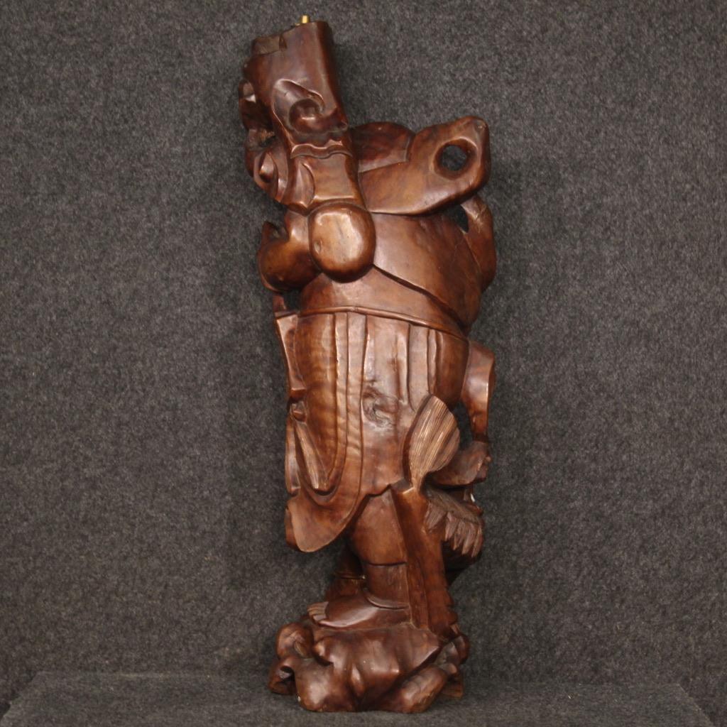 20th Century Wooden Oriental Sculpture Character with Animal, 1960s For Sale 2
