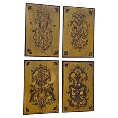20th Century Wooden Panels Decorated in Ocher Tones, Set of 4