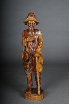 20th Century wooden sculpture Walker with corn on the cob, South German