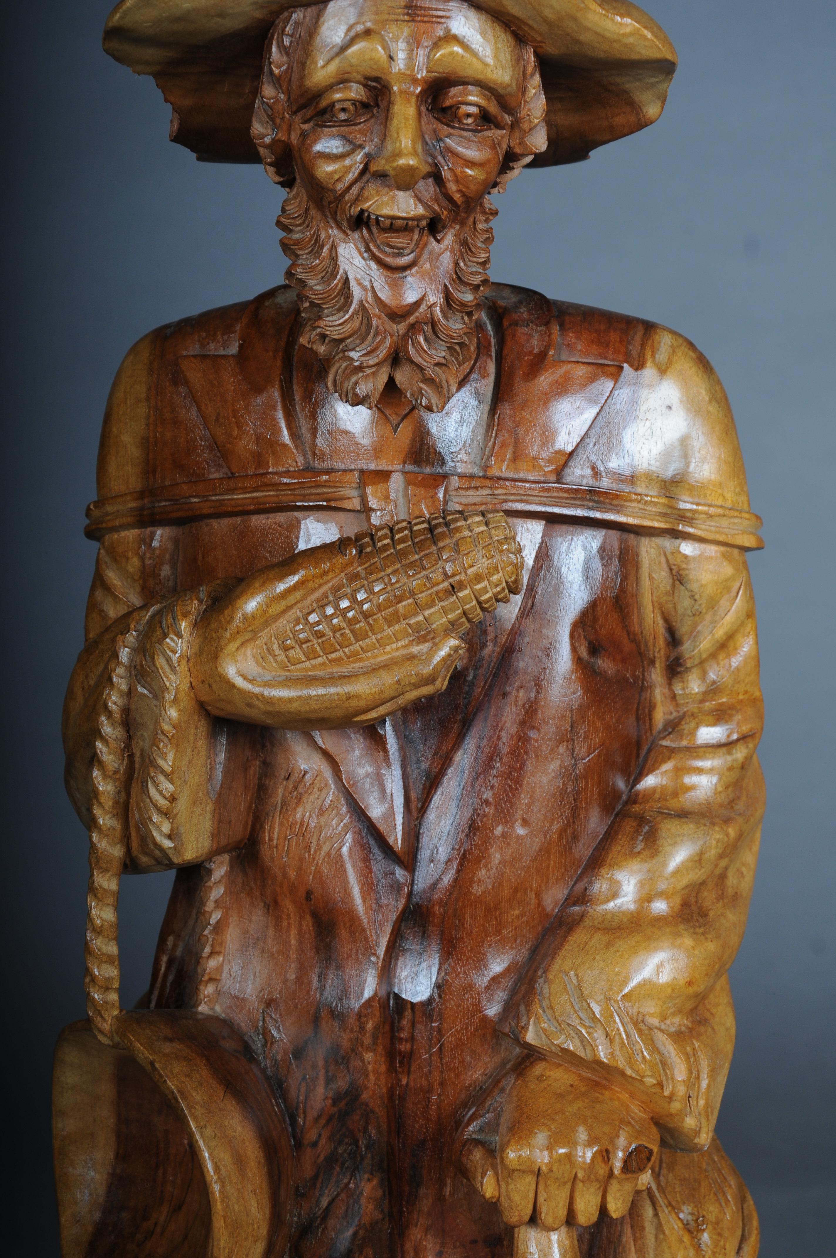 Wood 20th Century wooden sculpture Walker with corn on the cob, South German For Sale
