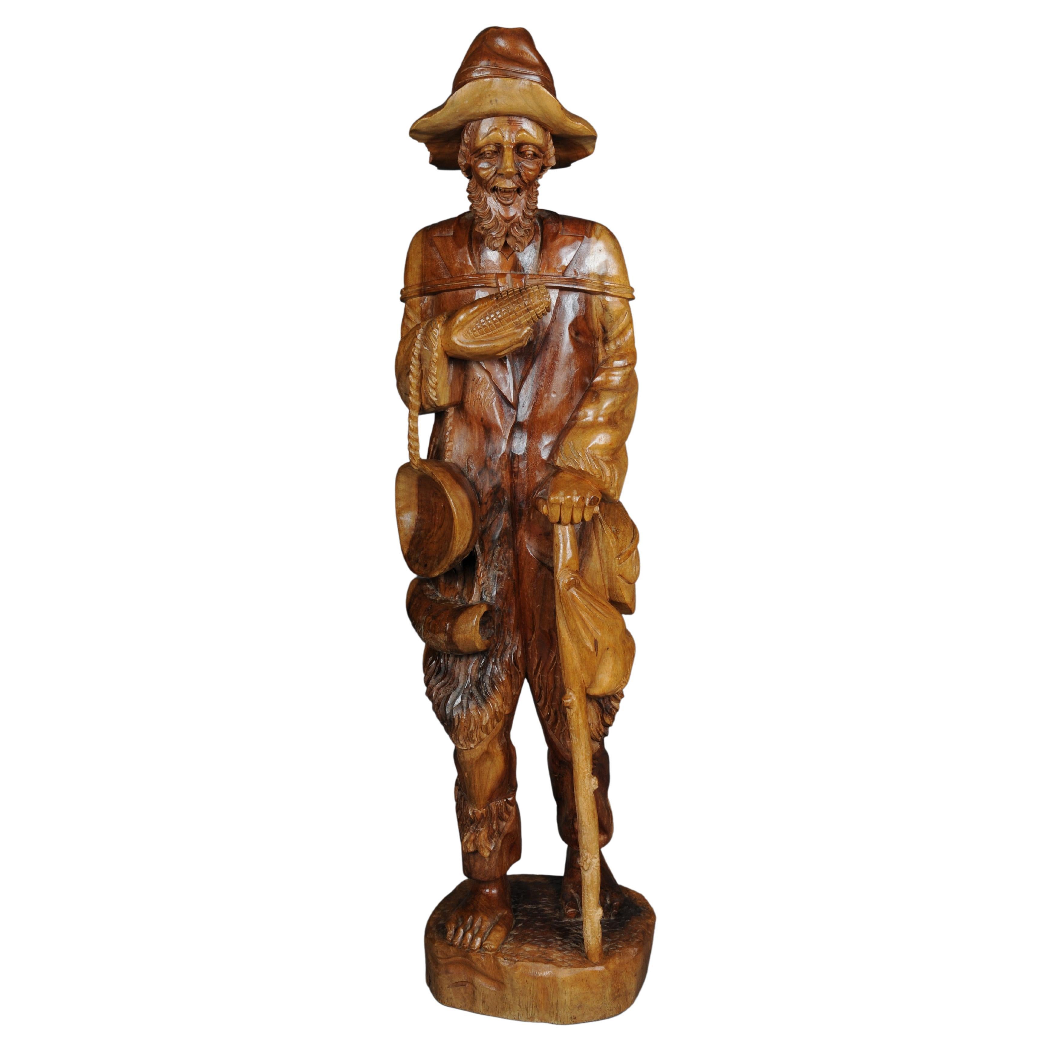 20th Century wooden sculpture Walker with corn on the cob, South German For Sale