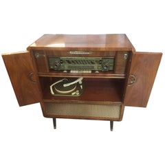 Vintage 20th Century Working French Walnut Signed Radio and Vinyl Cabinet, 1950s
