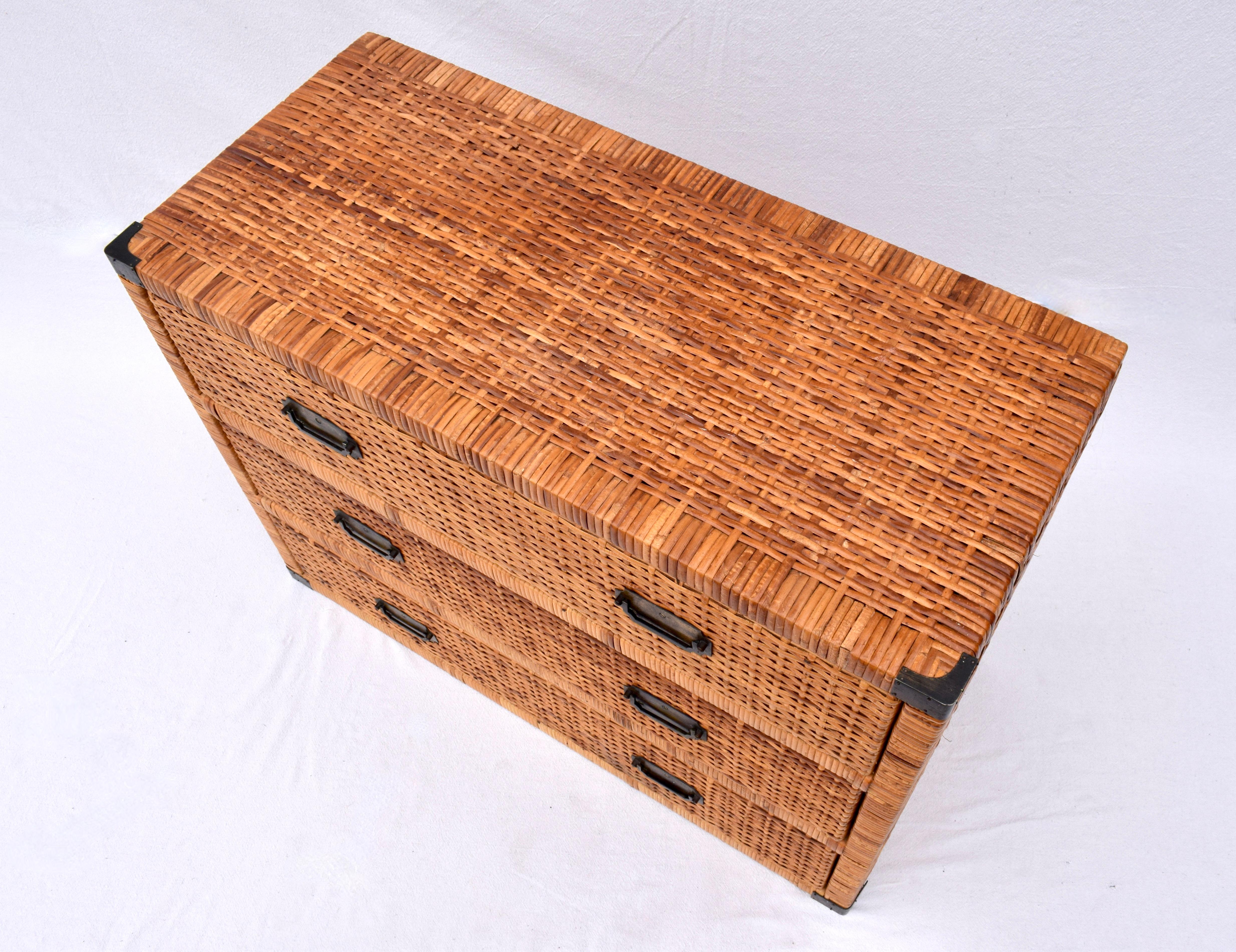 Late 20th Century Vintage Coastal Woven Rattan Campaign Chest of Drawers 6