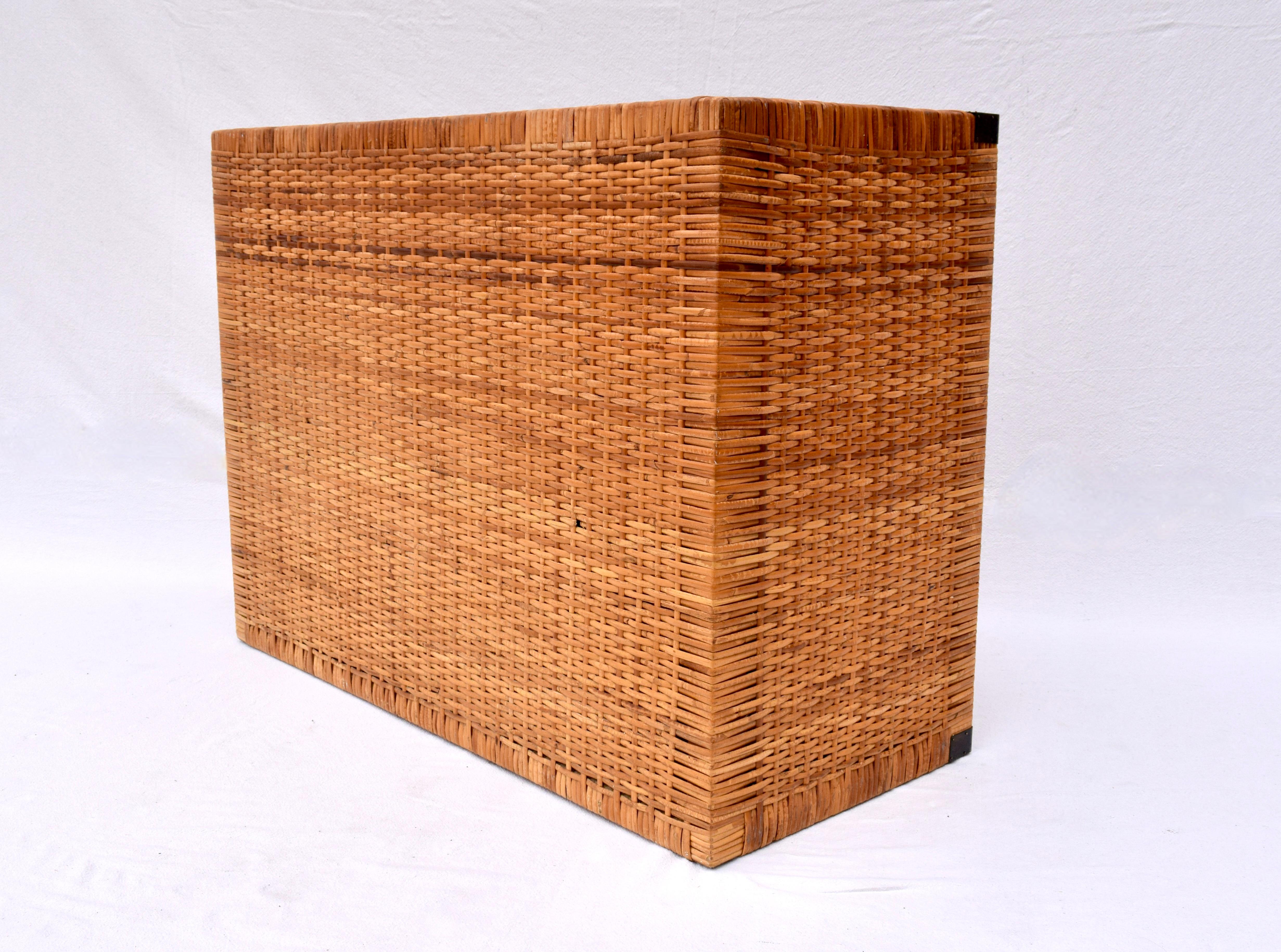 Late 20th Century Vintage Coastal Woven Rattan Campaign Chest of Drawers 4