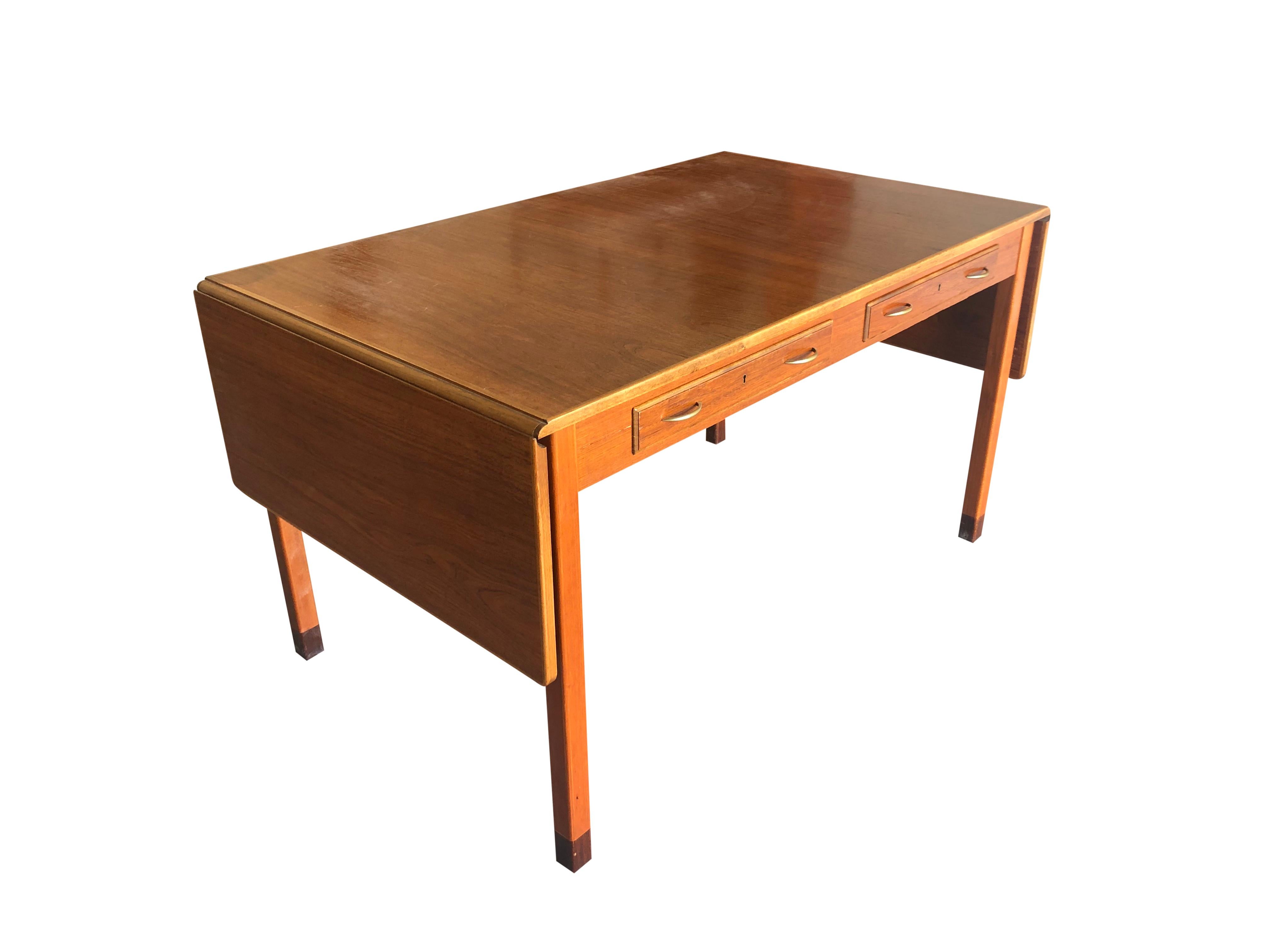 Hand-Carved 20th Century Swedish Teakwood Writing Table - Vintage Office Desk by David Rosén For Sale