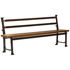 20th Century Wrought Iron and Wood Bench