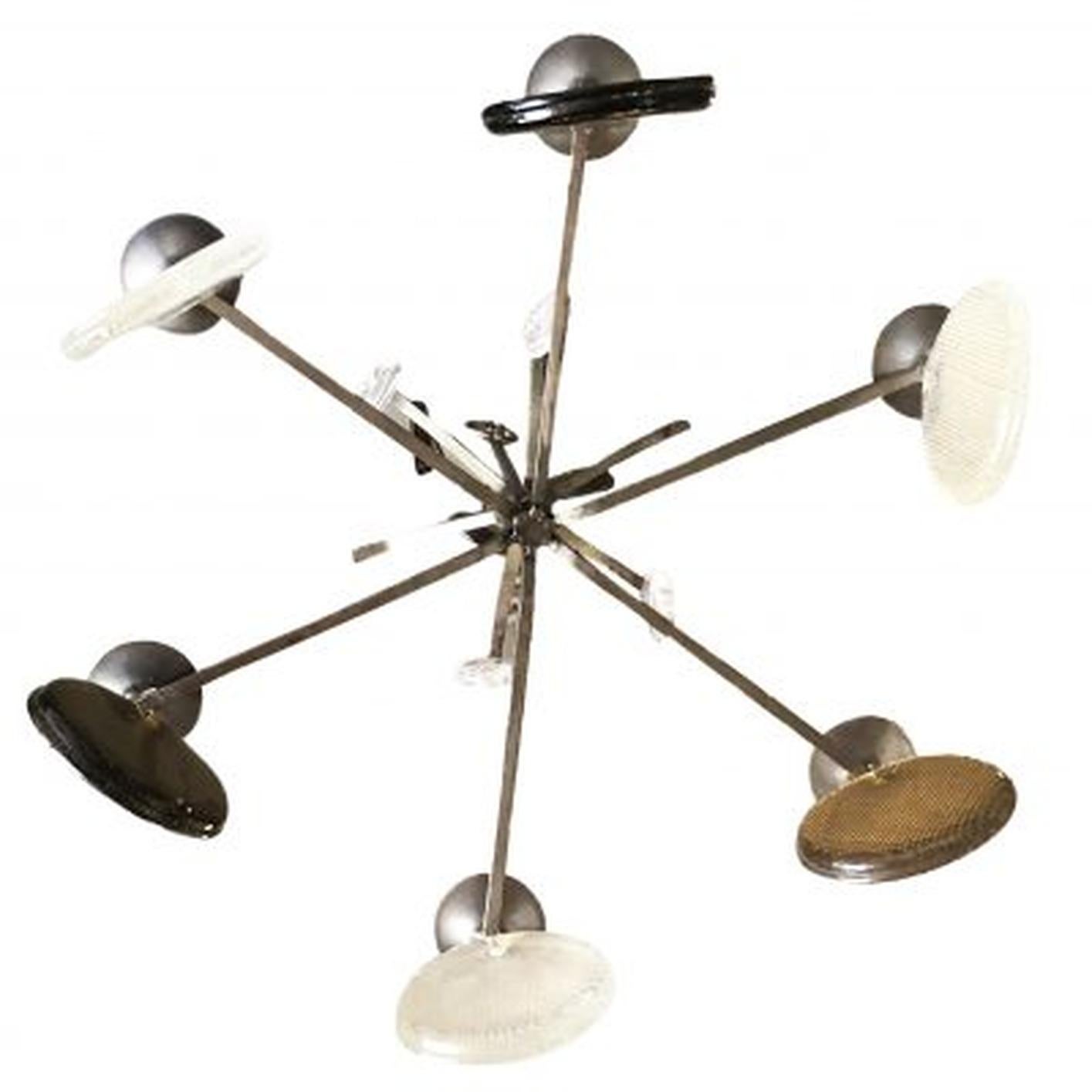 Mid-Century Modern 20th Century Swedish Wrought Iron Hanging, Ceiling Candelabra by Erik Hoeglund For Sale