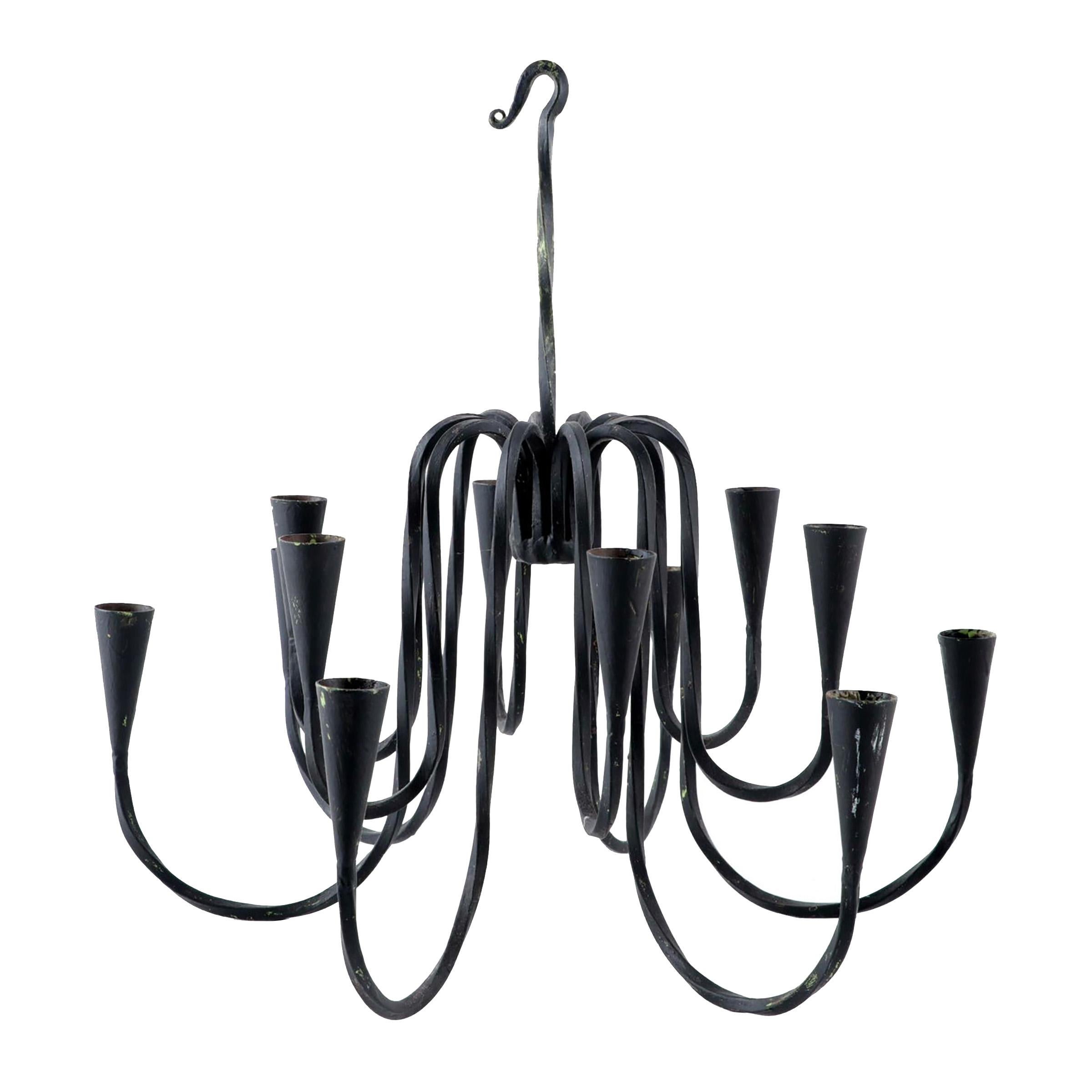 Country 20th Century Wrought Iron Chandelier For Sale