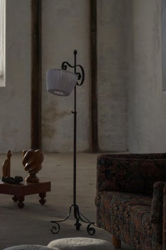 20th-Century, Wrought Iron Floor Lamp with Swirl Detail, Danish Art Deco