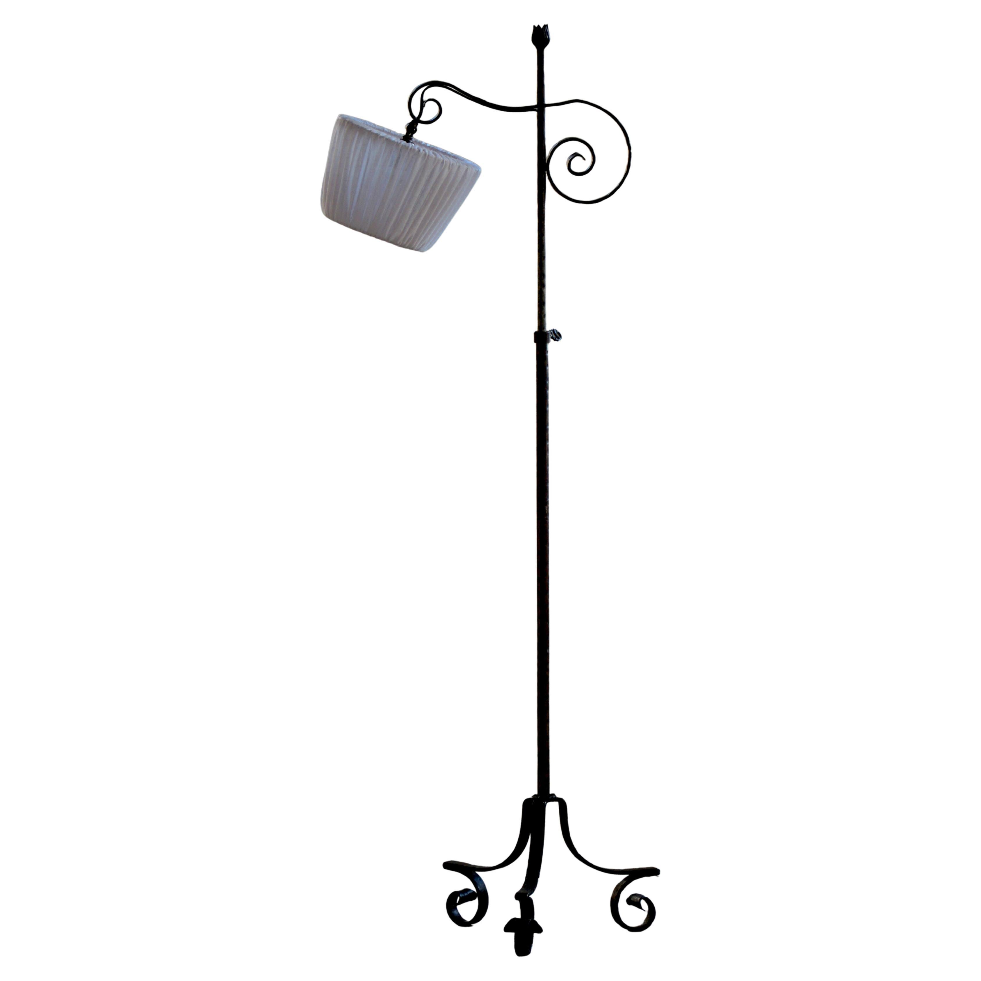 20th-Century, Wrought Iron Floor Lamp with Swirl Detail, Danish Art Deco For Sale