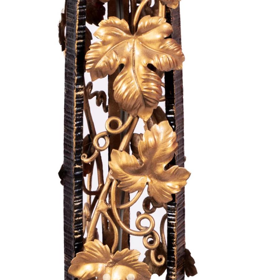 French 20th Century Wrought Metal Floor Lamp with Gilded Ivy, Ecole De Nancy, 1900 For Sale