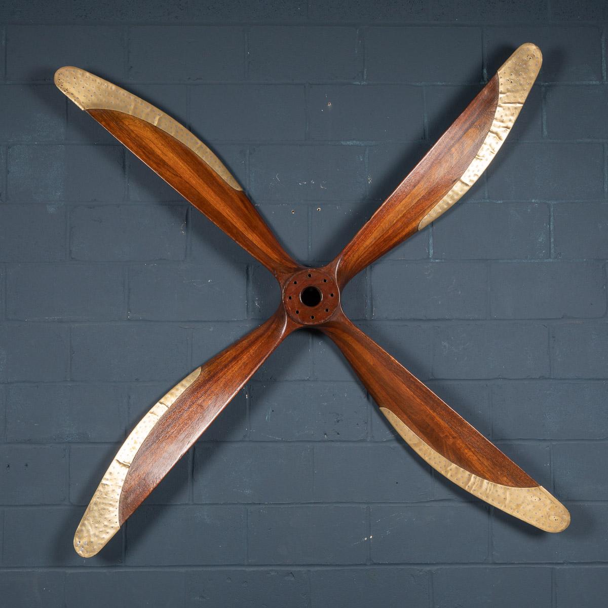 An extremely rare four-blade propeller from an FE8 World War One aircraft. These aircrafts where a single seater fighters, the propellers are mounted to the rear so that the pilots could fire their machine guns mounted to the front of the plane. The