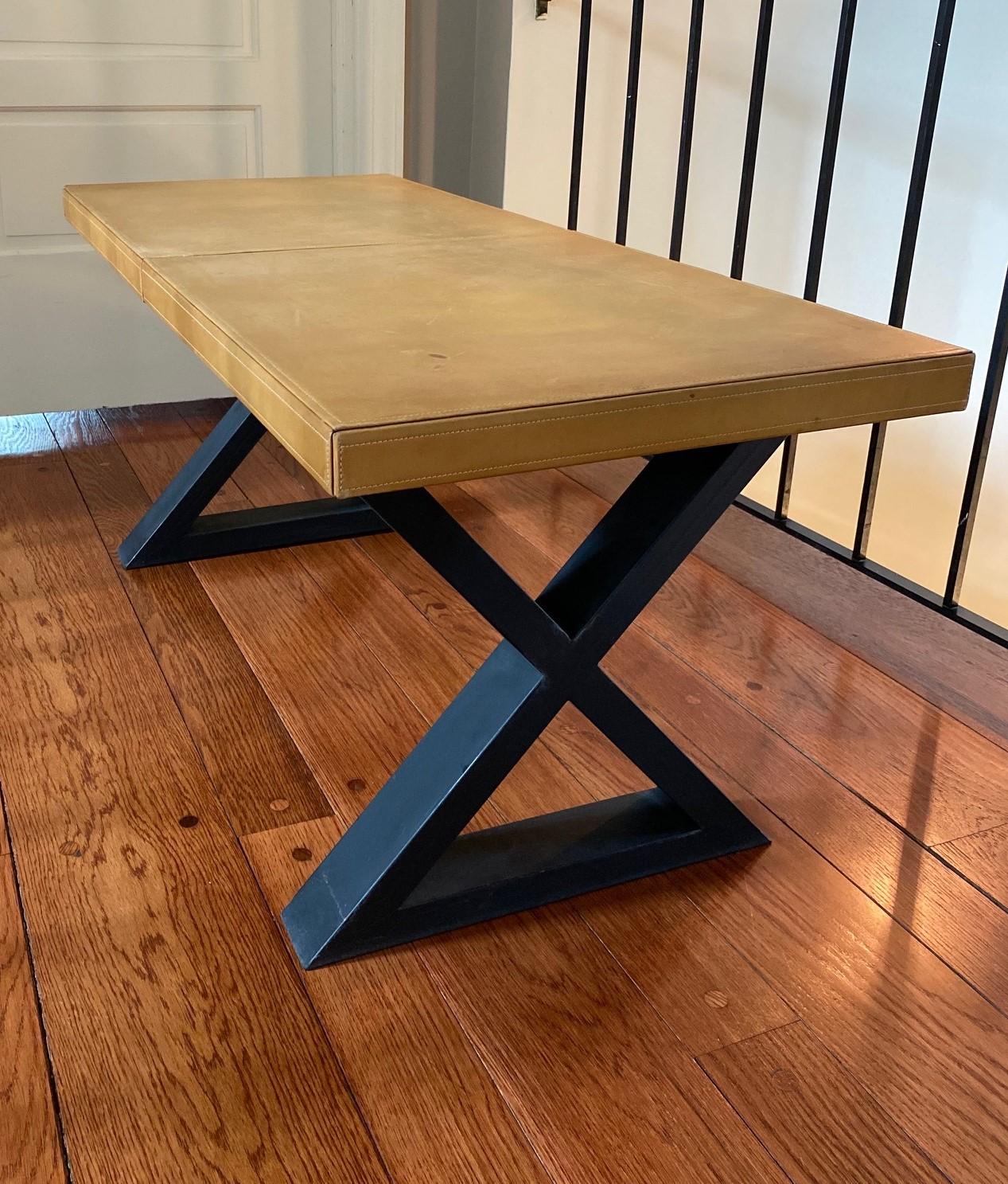 metal and leather coffee table