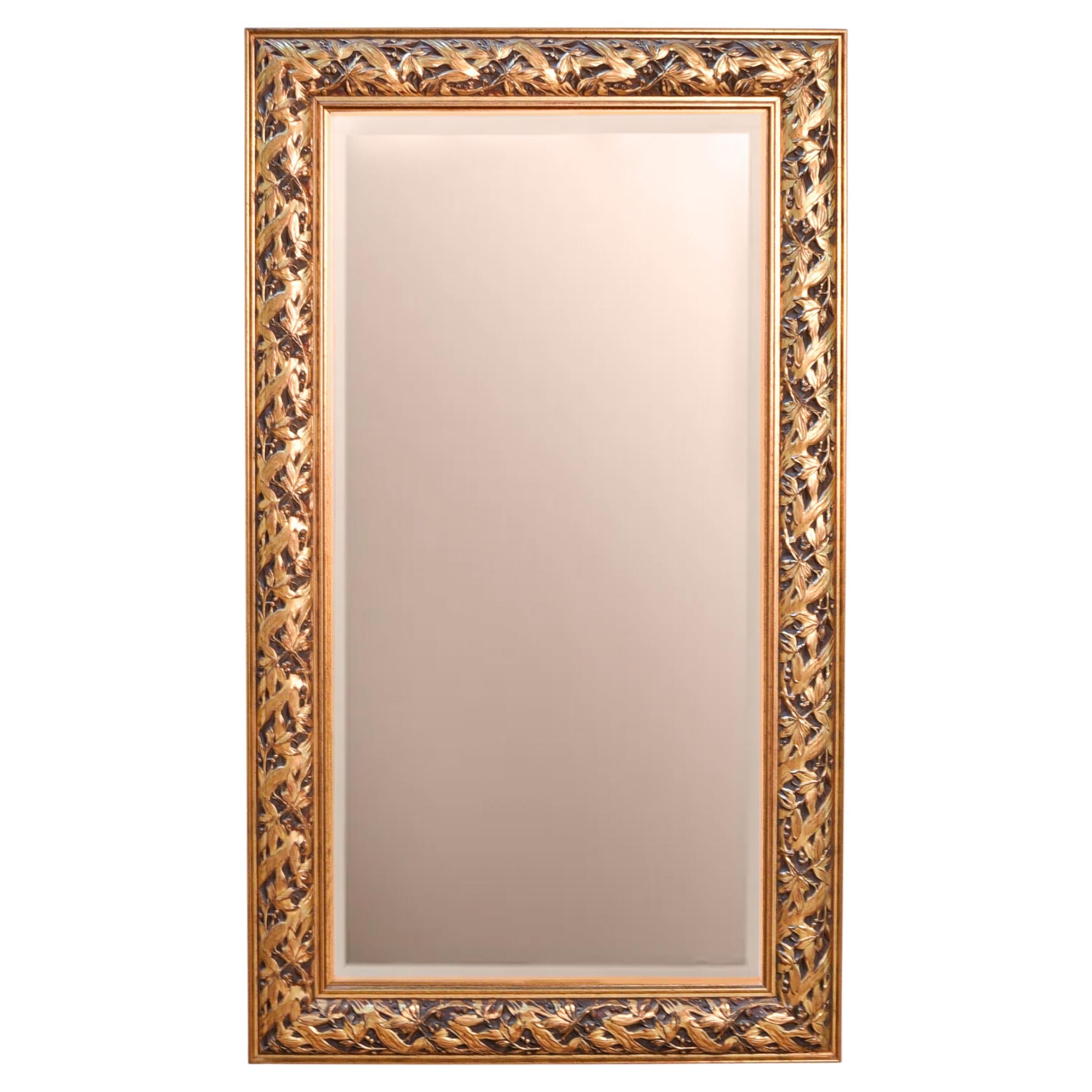 20th century XL mirror with floral motifs on wooden frame For Sale