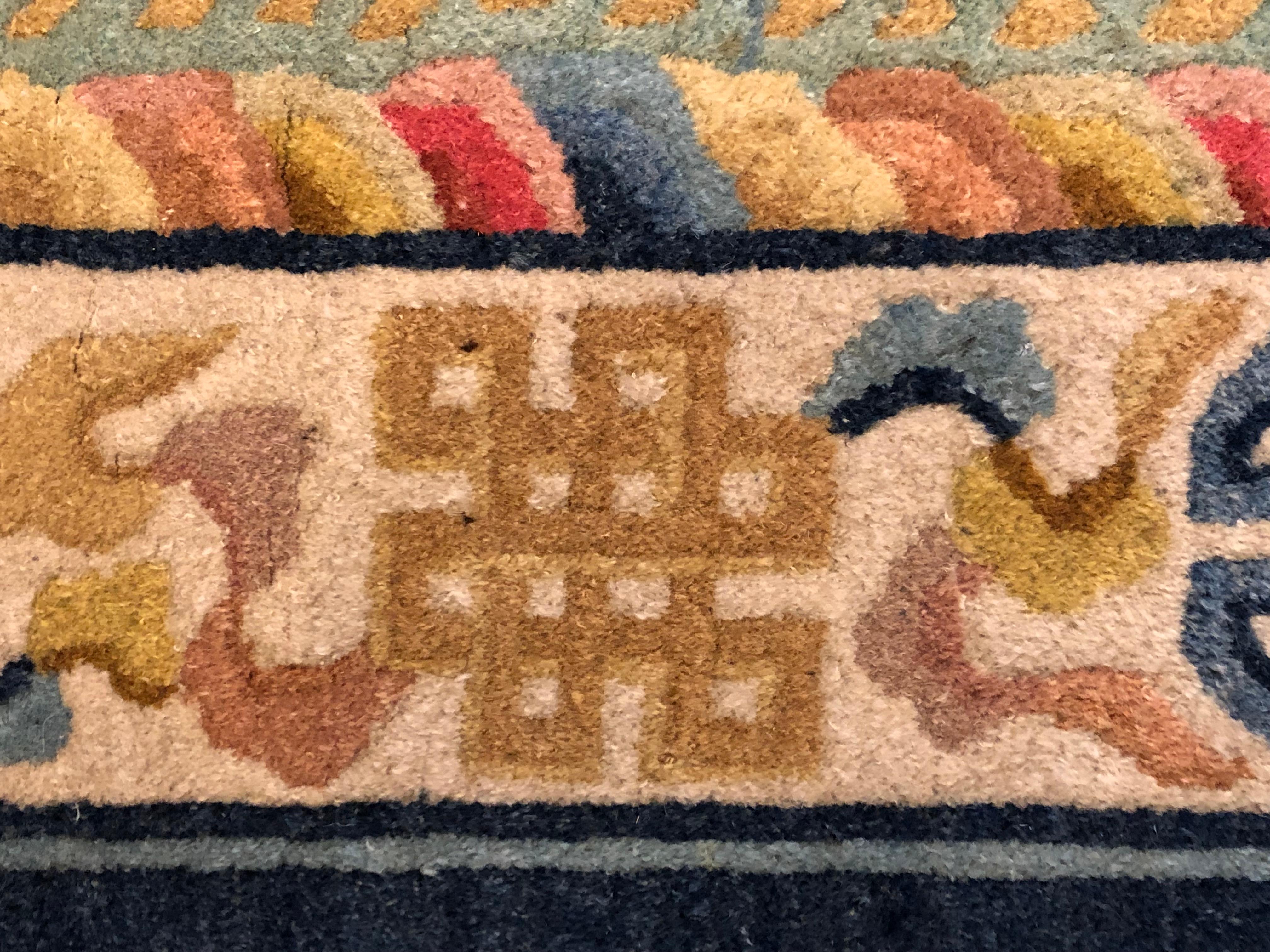 Hand-Knotted 20th Century Yellow and Blue Wool Hand Knotted Chinese Dragoons Rug For Sale