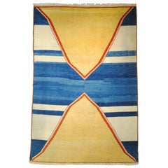 20th Century Yellow Blue and White Turkish Abstract Vintage Rug, ca 1970 20th Century Yellow Blue and White Turkish Abstract Vintage Rug, ca 1970