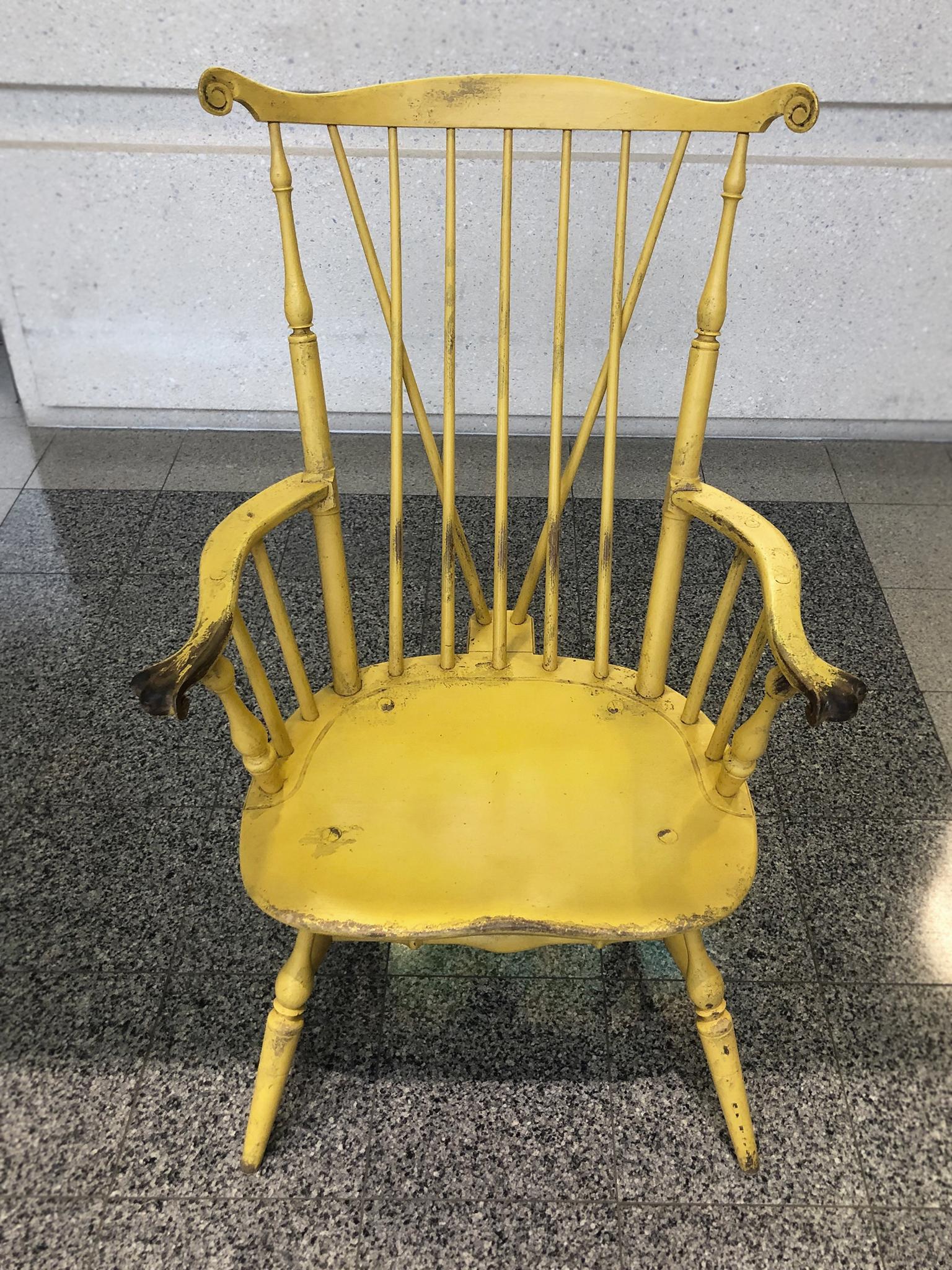 Hand-Crafted 20th Century Yellow Fanback Windsor Chair by Bill Wallick
