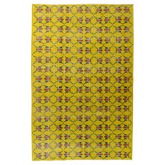 Retro 20th Century Yellow Floreal Turkish Art Deco Rug Designed by Zeki Muren, ca 1950